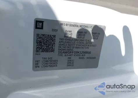 2019 Chevrolet Express 2500 Lt из США, поврежденный, VIN 1GAWGFFG9K1256916